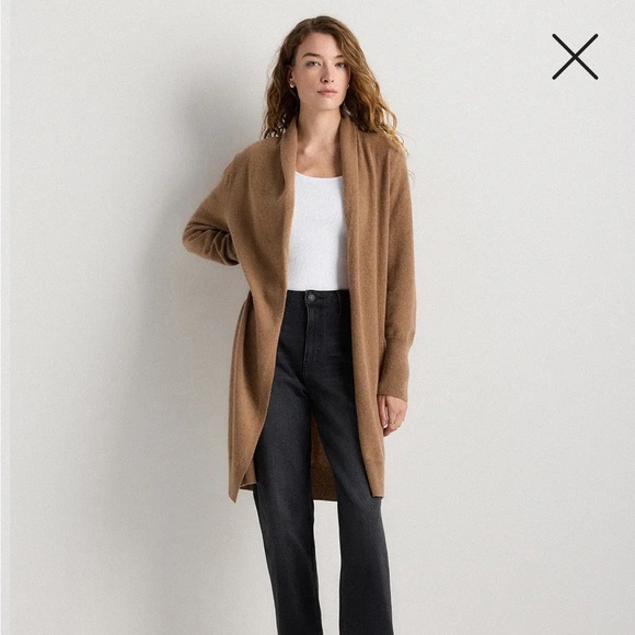 Quince Mongolian Cashmere Duster Cardigan Sweater Long Open Front Camel Small - Picture 2 of 9